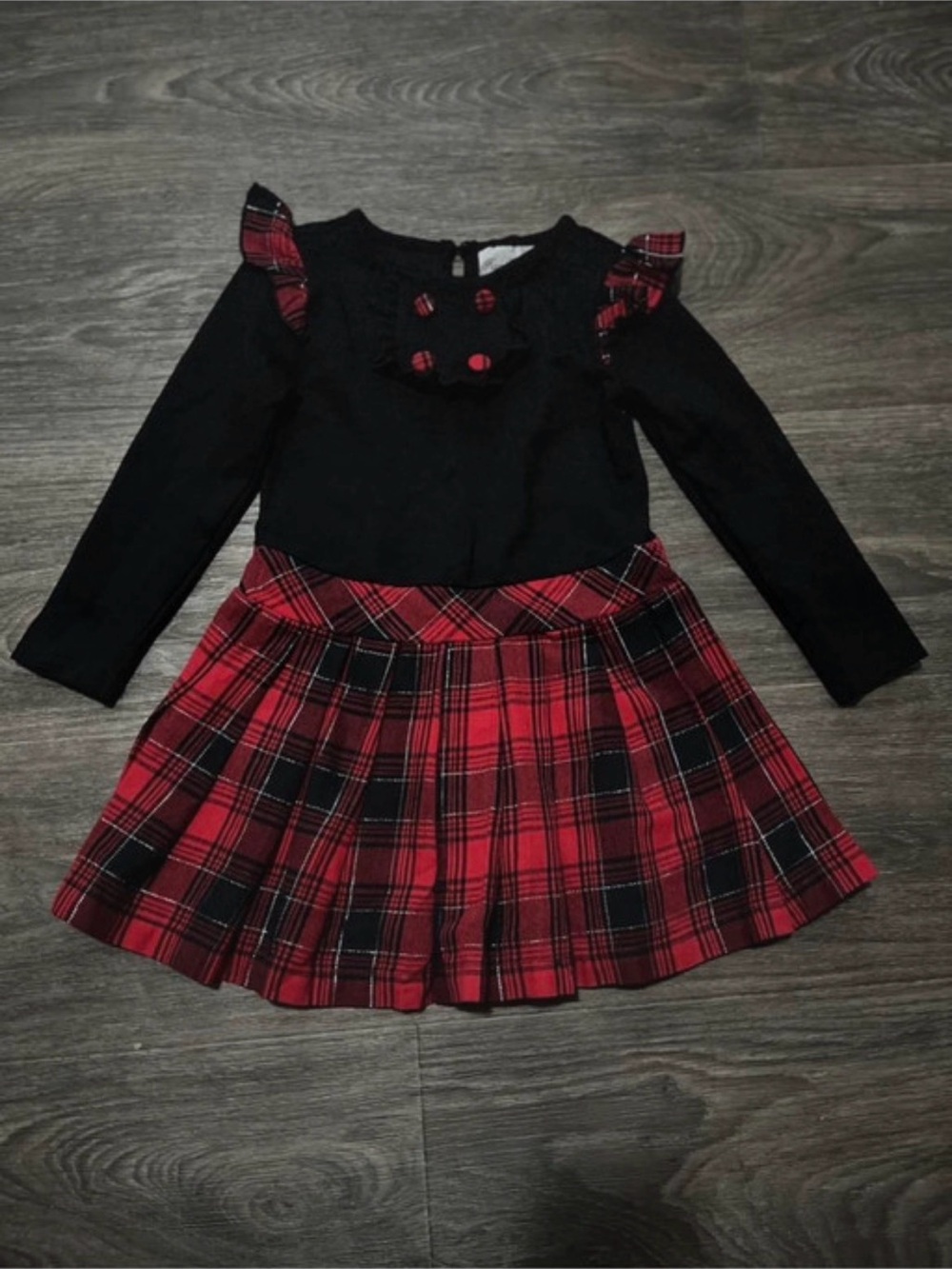 Rare Editions Black Top with Red Tartan Pleated Skirt Dress